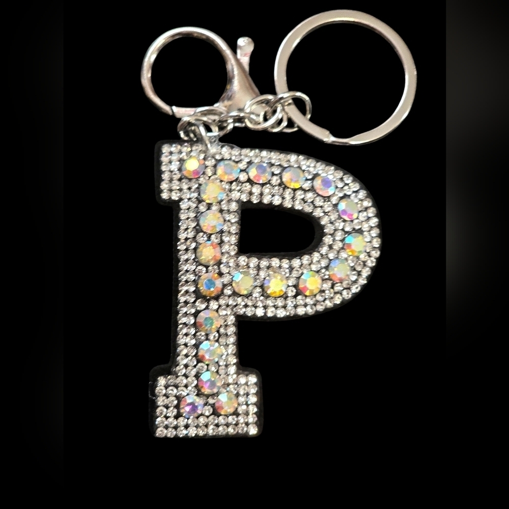 Sparkling "P" Initial Bag Charm Keychain